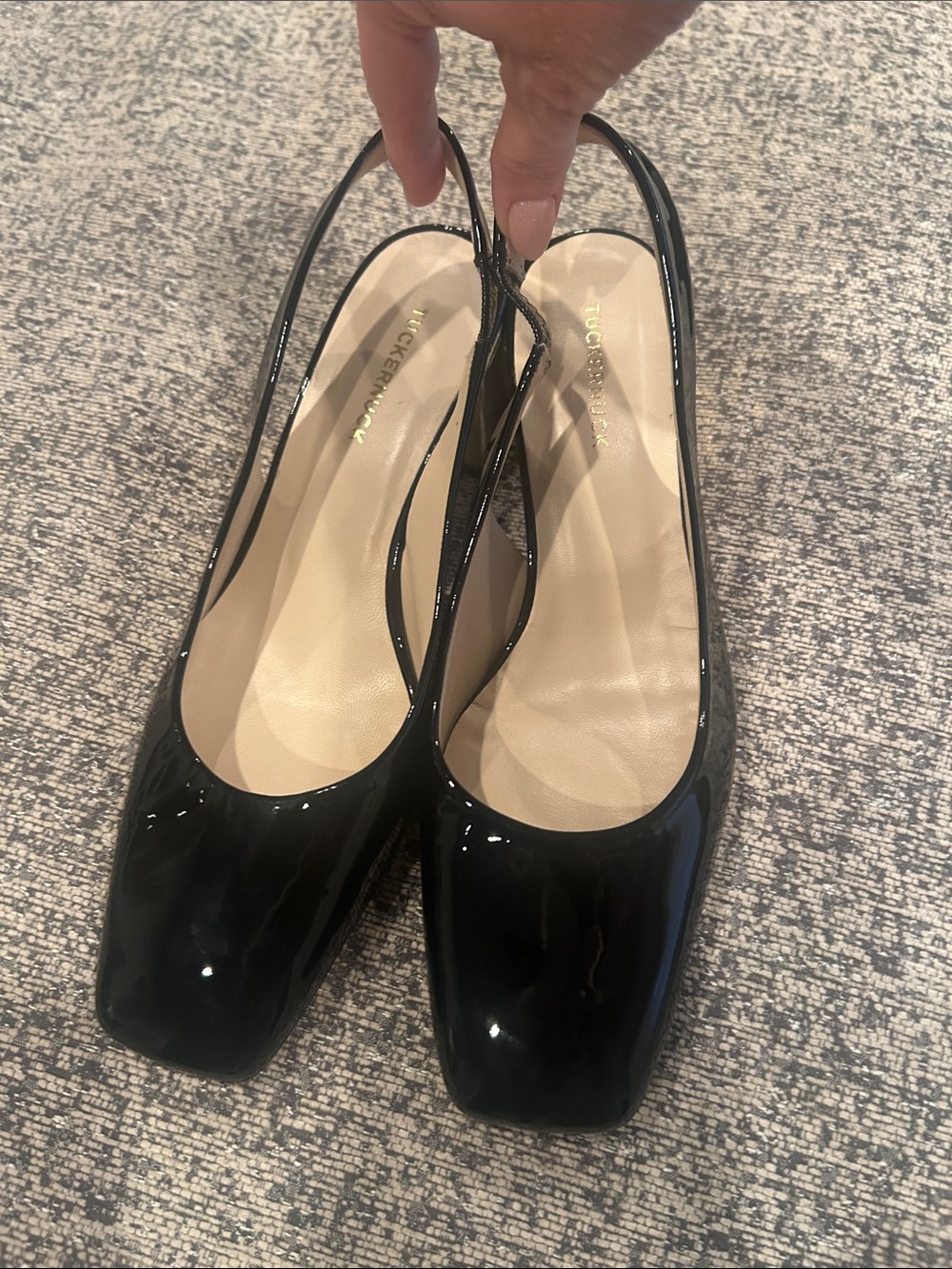 Tuckernuck Black Patent Square Toe Slingback Pumps